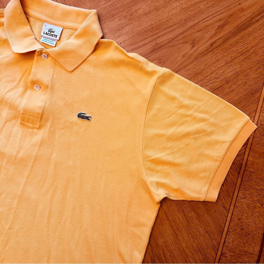 Lacoste Polo Shirt Adult Size 6 Yellow Mustard Short Sleeve Cotton Button